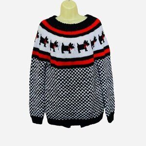 VINTAGE Dog Fair isle Icelandic Sweater-Chunky-hand-knit Red Winter-Fisherman .M